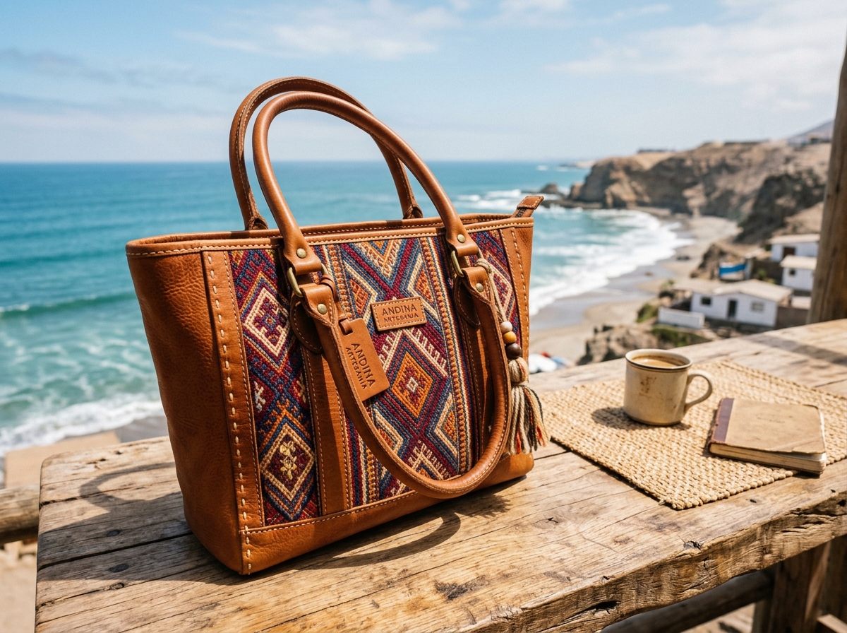 Bolso Tote en Cuero y Telar Tradicional